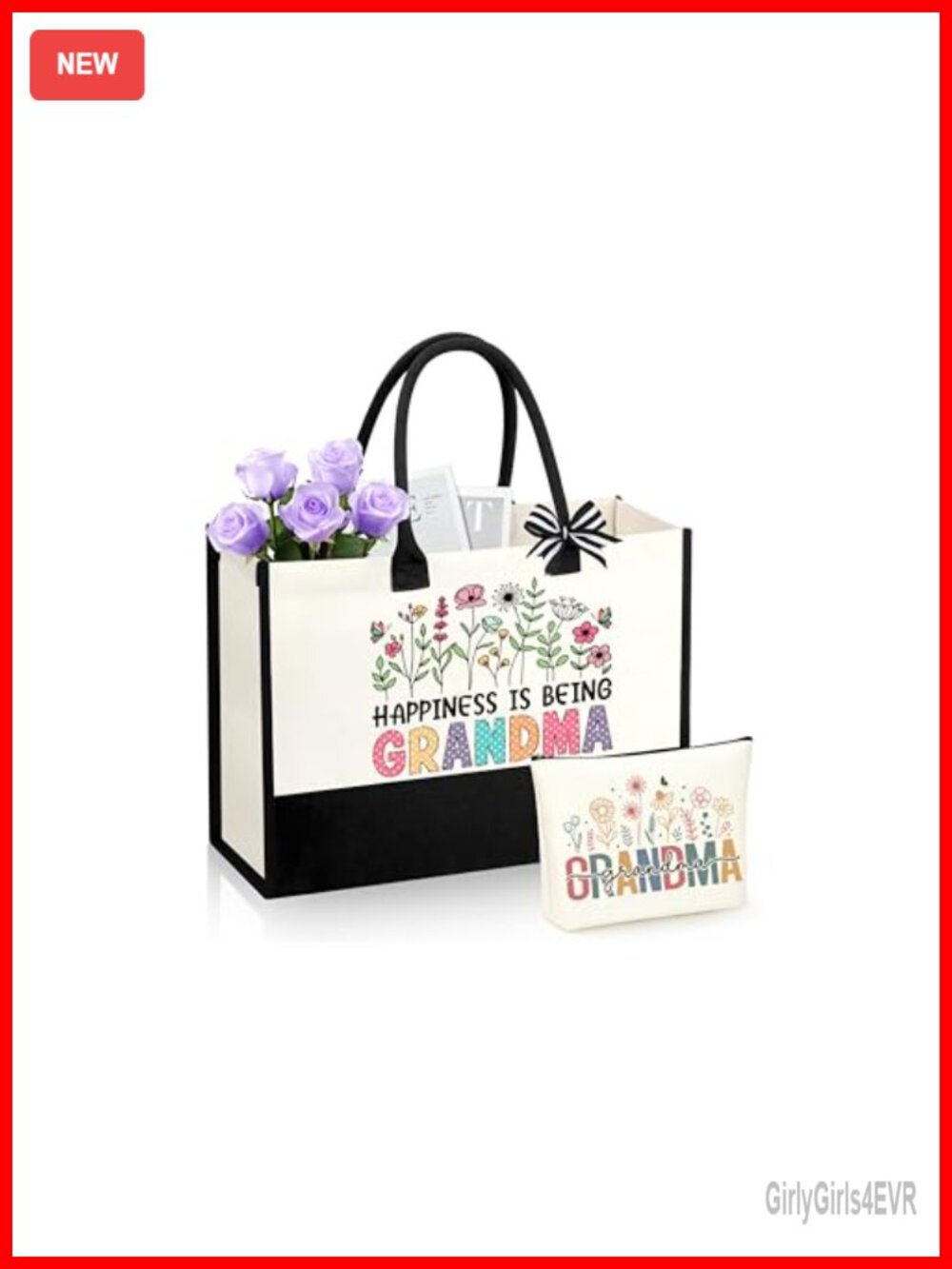 Grandma Gift Tote & Makeup Bag Set Canvas Floral Tote Purse